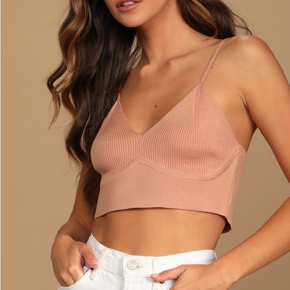 Lulus// Two Cute Peach Ribbed Knit Crop Top and Cardigan Sweater Set - Picture 4 of 12